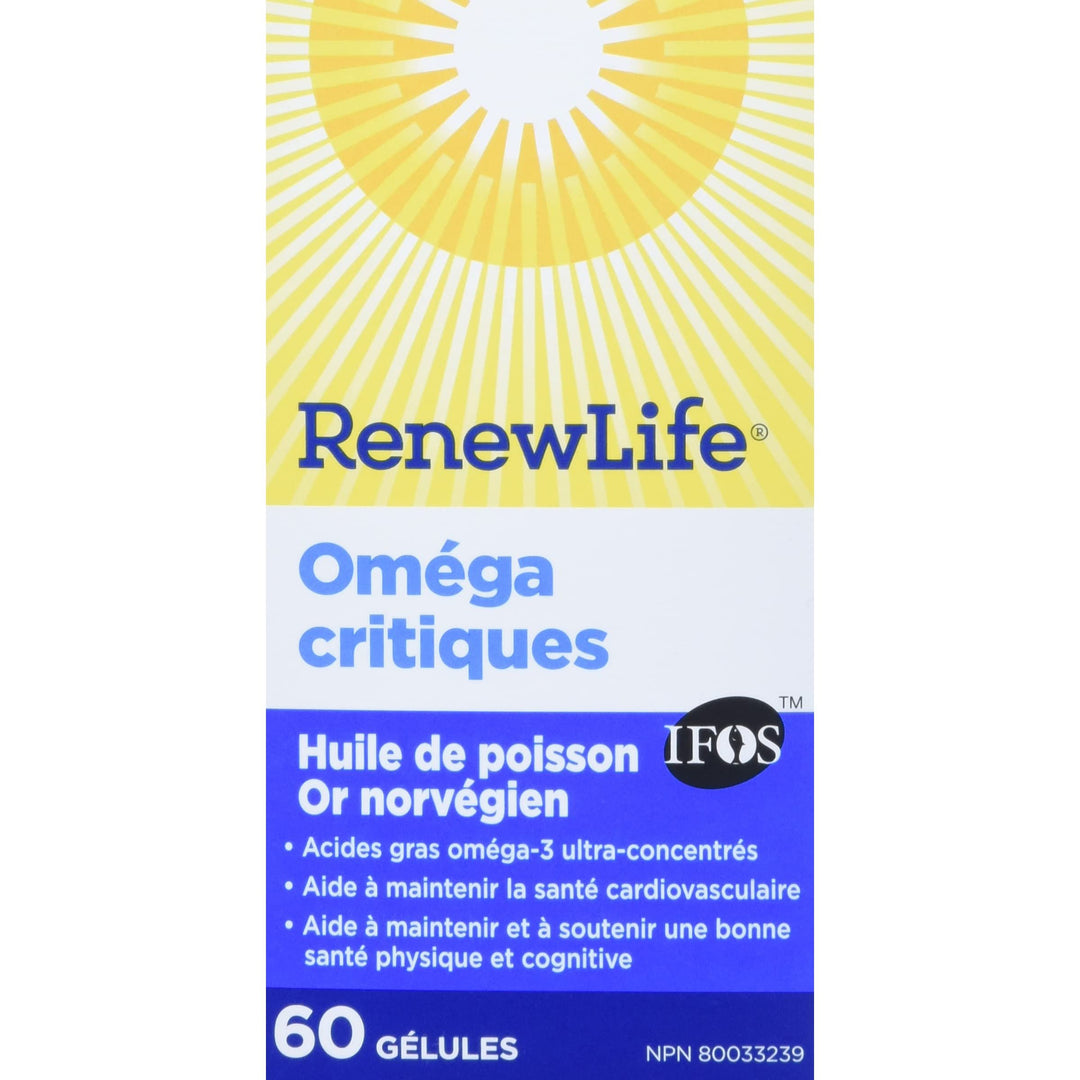 Renew Life Norwegian Gold Critical Omega, Omega-3 Fish Oil, 60 Burp-Free Softgels (Pack May Vary)