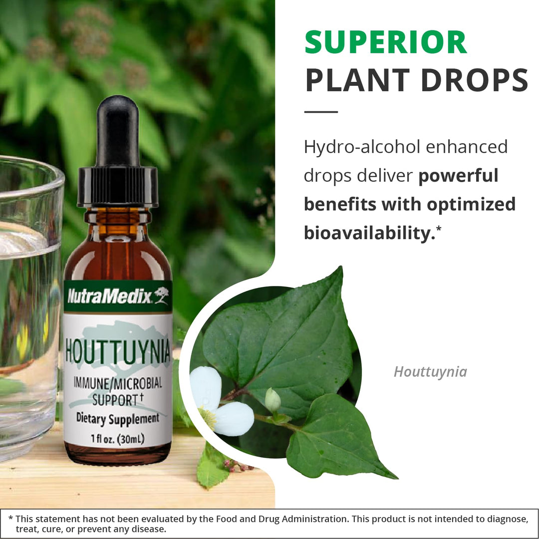 NutraMedix Houttuynia - Gastrointestinal, Immune System &amp; Microbial Support Tincture - Helps with Digestion, GI Health &amp; Body Detox Cleanse - Plant-Based Liquid Drops (1 oz / 30 ml)