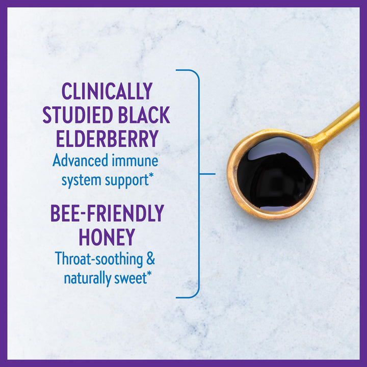 New Chapter Elderberry Syrup, 24 Servings, Immune Defense for Adults &amp; Kids (2+), 64x Concentrated Black Elderberry + Throat-Soothing Grade A Honey, Non-GMO Project Verified, Gluten Free
