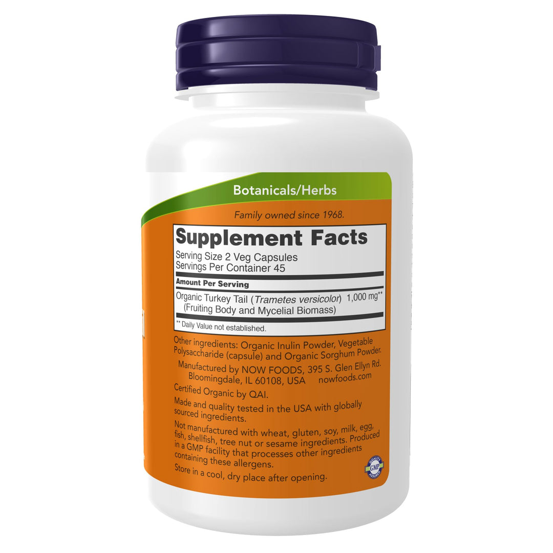 Now Foods Supplements, Turkey Tail 500 mg, Super Mushroom, Made with Organic Turkey Tail Mushroom and Mycelium, 90 Veg Capsules