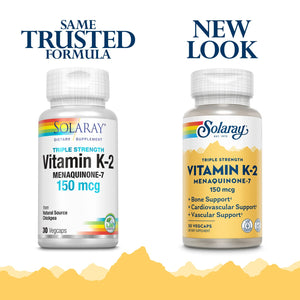 SOLARAY Triple Strength Vitamin K-2 as MK-7, 150 mcg | Heart & Bone Health, Vascular Function Support | 30ct - The Oasis of Health