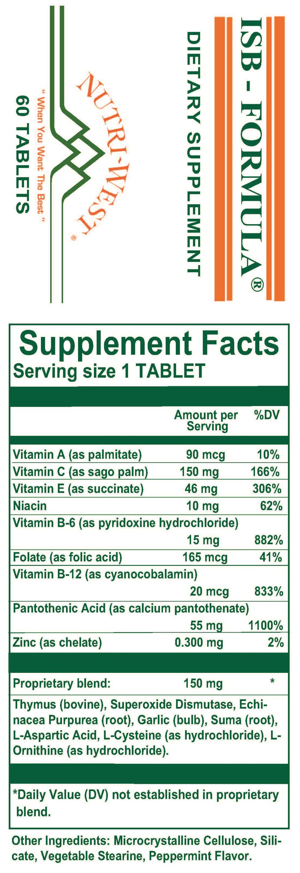 Nutri-West - ISB-Formula - 60 Tablets - Supplement Facts panel