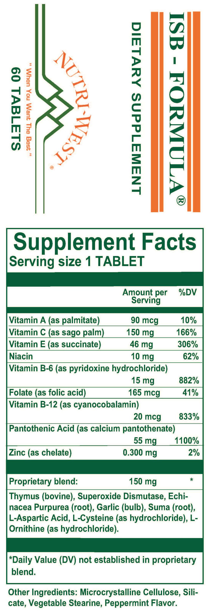 Nutri-West - ISB-Formula - 60 Tablets - Supplement Facts panel