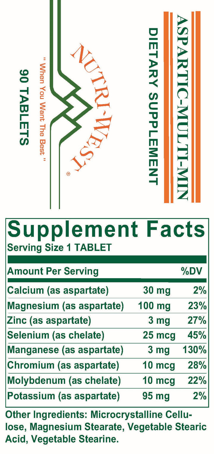 Nutri-West - Aspartic-Multi-Min - 90 Tablets - Supplement Facts panel