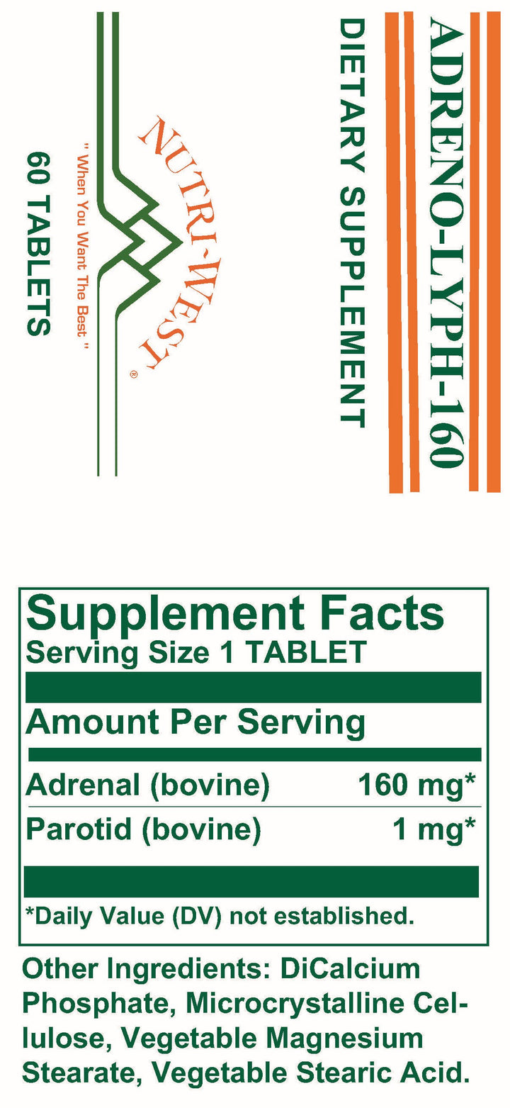 Nutri-West - Adreno-Lyph-160 - 60 Tablets - Supplement Facts panel