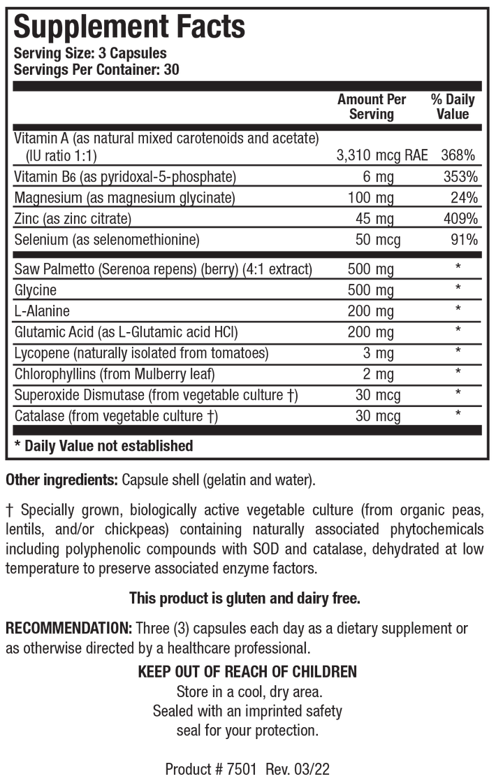 Biotics Research Palmetto-Plus 90 Capsules - Supplement Facts panel
