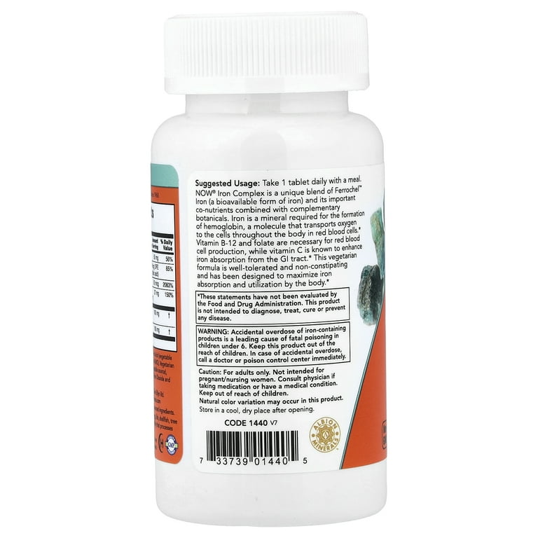 Now Foods Iron Complex Vegetarian 100 Tablets - 1440 - 6 Pack