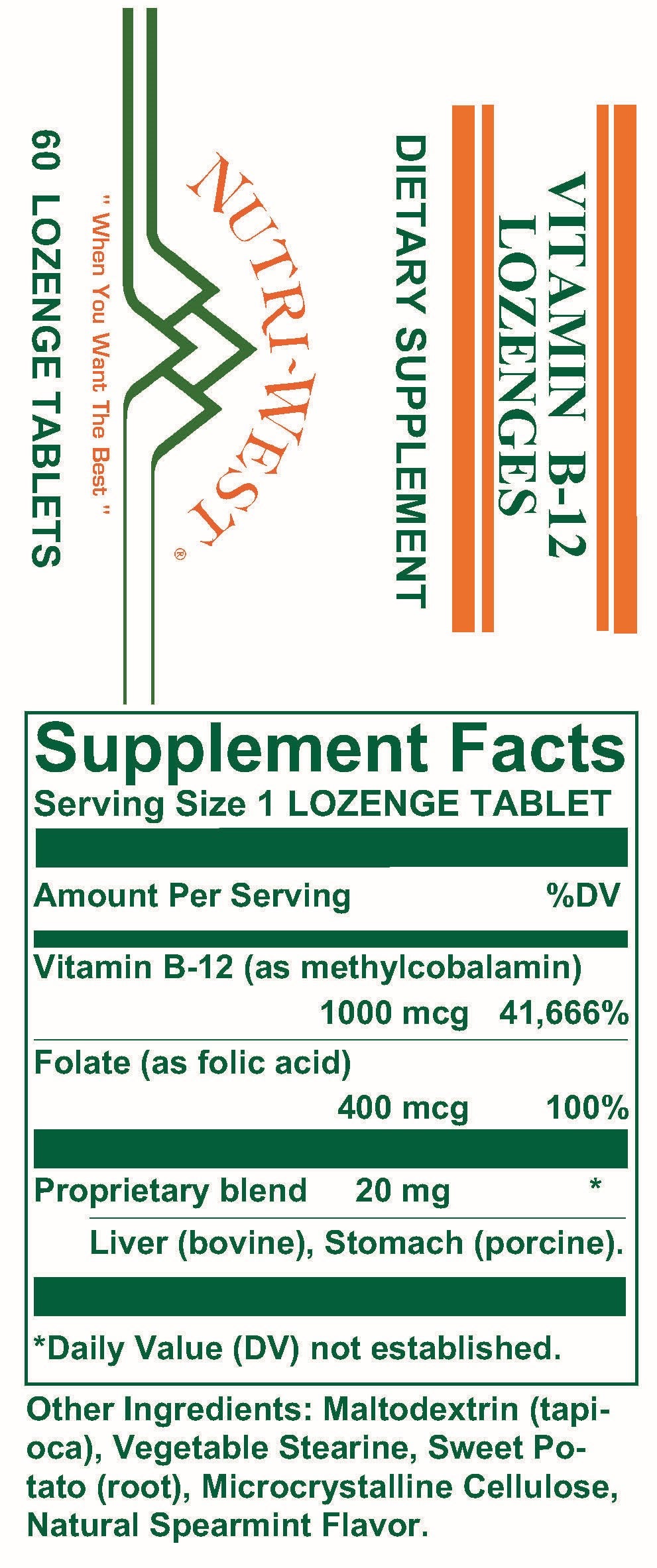 Nutri-West - Vitamin B-12 Lozenges - 60 Lozenges - Supplement Facts panel