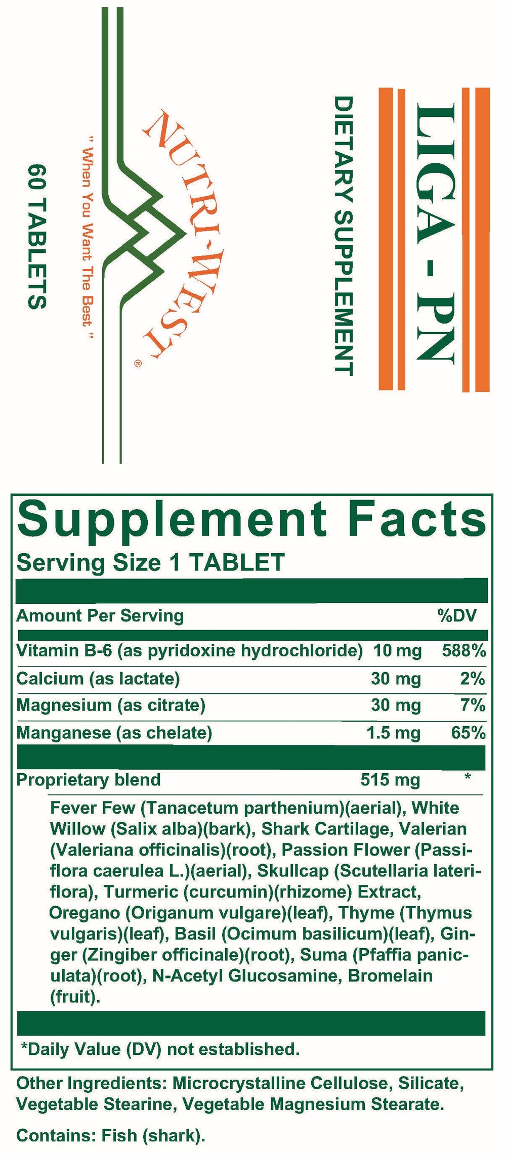 Nutri-West - Liga-PN - 60 Tablets - Supplement Facts panel