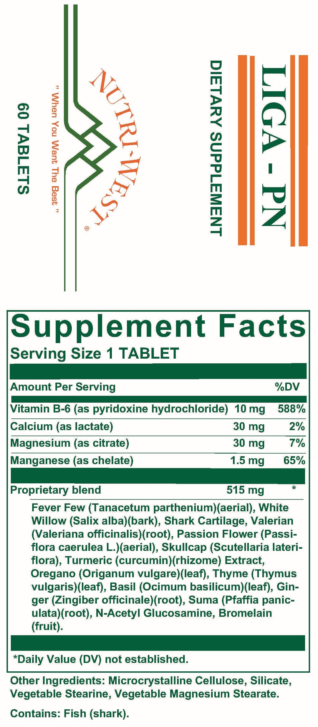 Nutri-West - Liga-PN - 60 Tablets - Supplement Facts panel