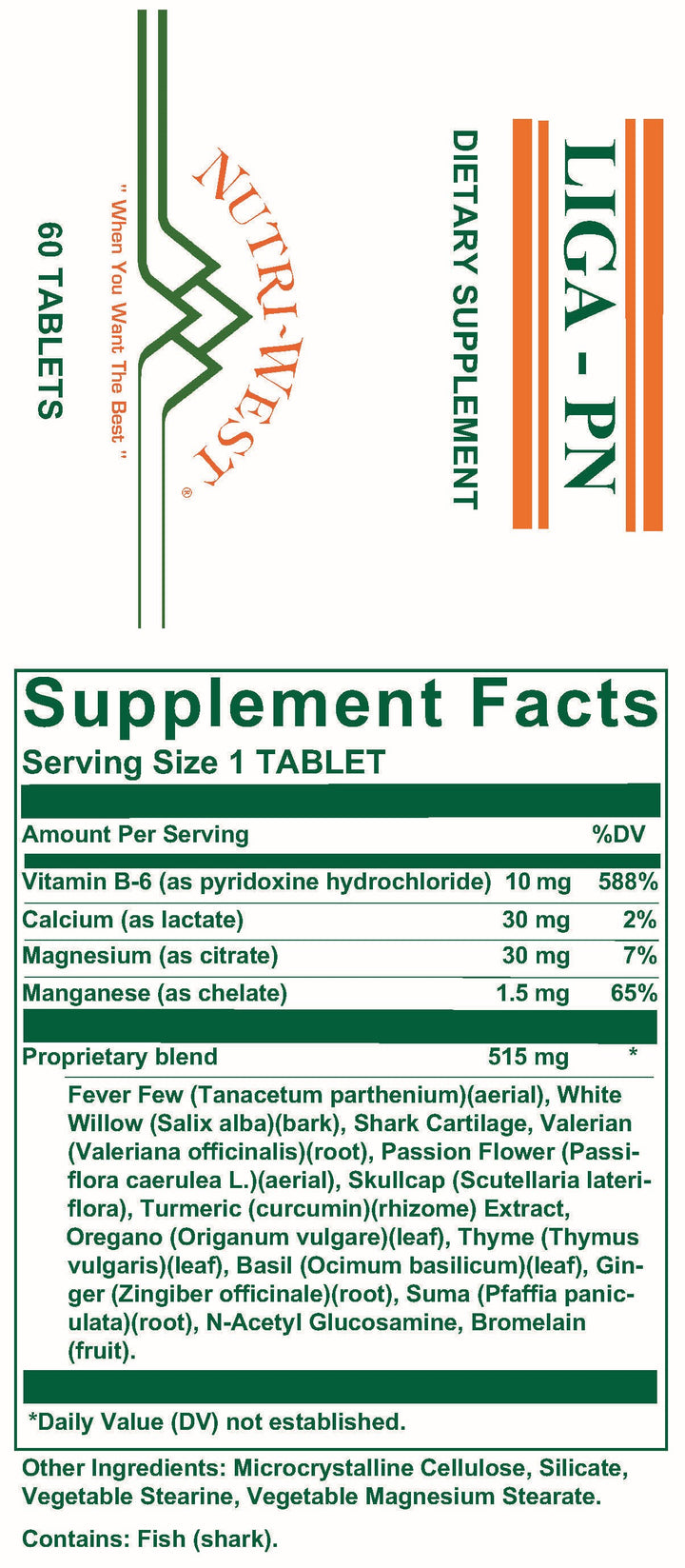 Nutri-West - Liga-PN - 60 Tablets - Supplement Facts panel