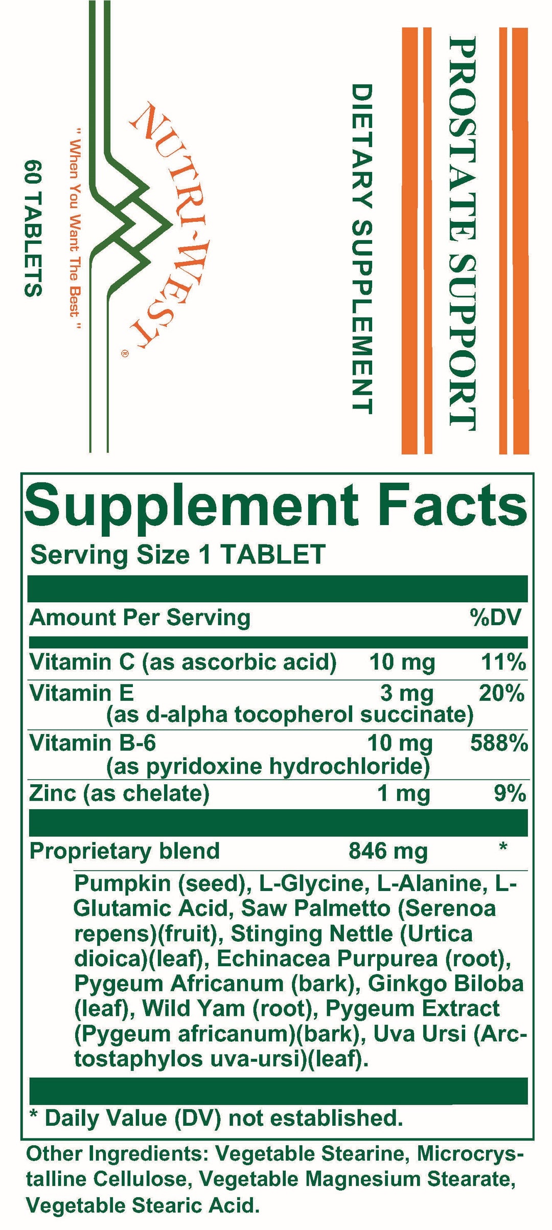 Nutri-West - Prostate Support - 60 Tablets - Supplement Facts panel