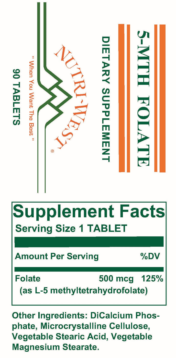 Nutri-West - 5-MTH Folate - 90 Tablets - Supplement Facts panel