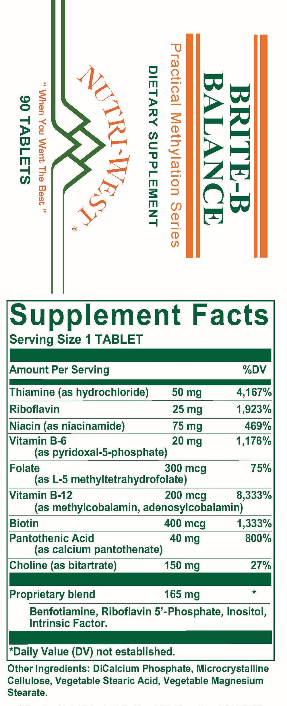 Nutri-West - Brite-B Balance - 90 Tablets - Supplement Facts panel