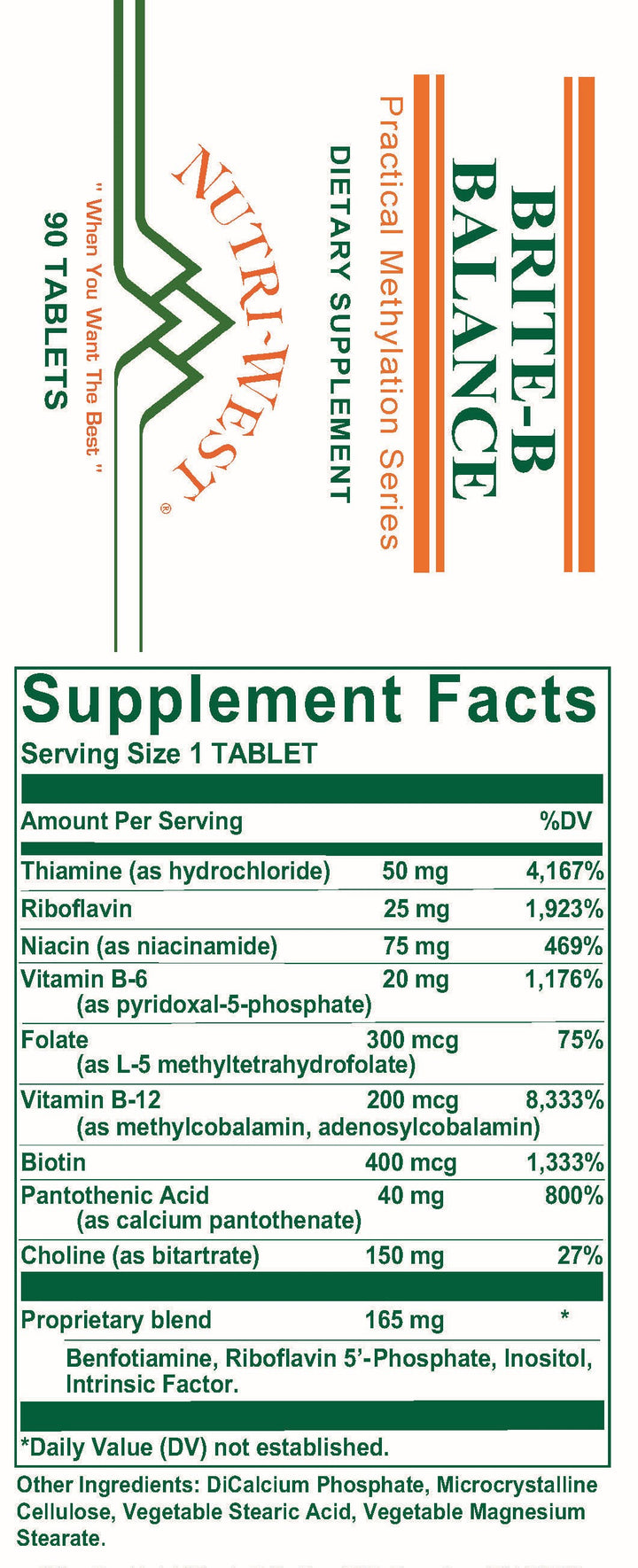 Nutri-West - Brite-B Balance - 90 Tablets - Supplement Facts panel