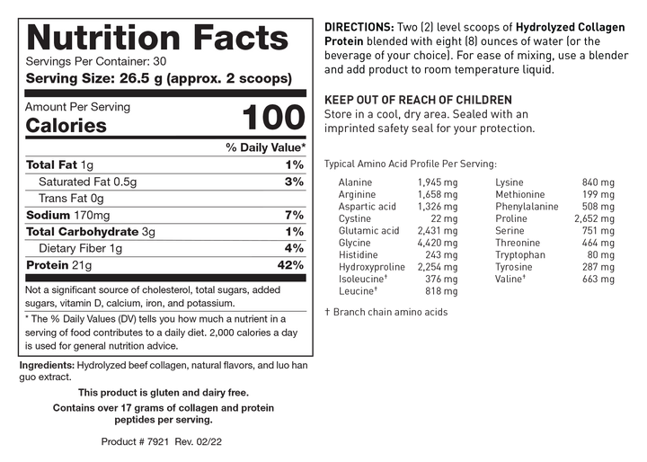 Biotics Research Hydrolyzed Collagen Protein Chocolate Creme - Supplement Facts panel