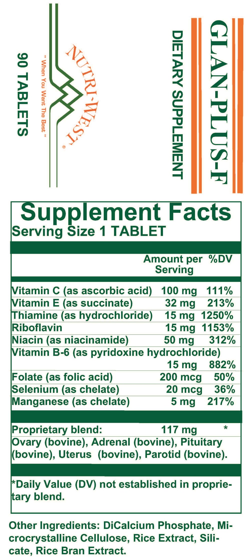 Nutri-West - Glan-Plus-F - 90 Tablets - Supplement Facts panel