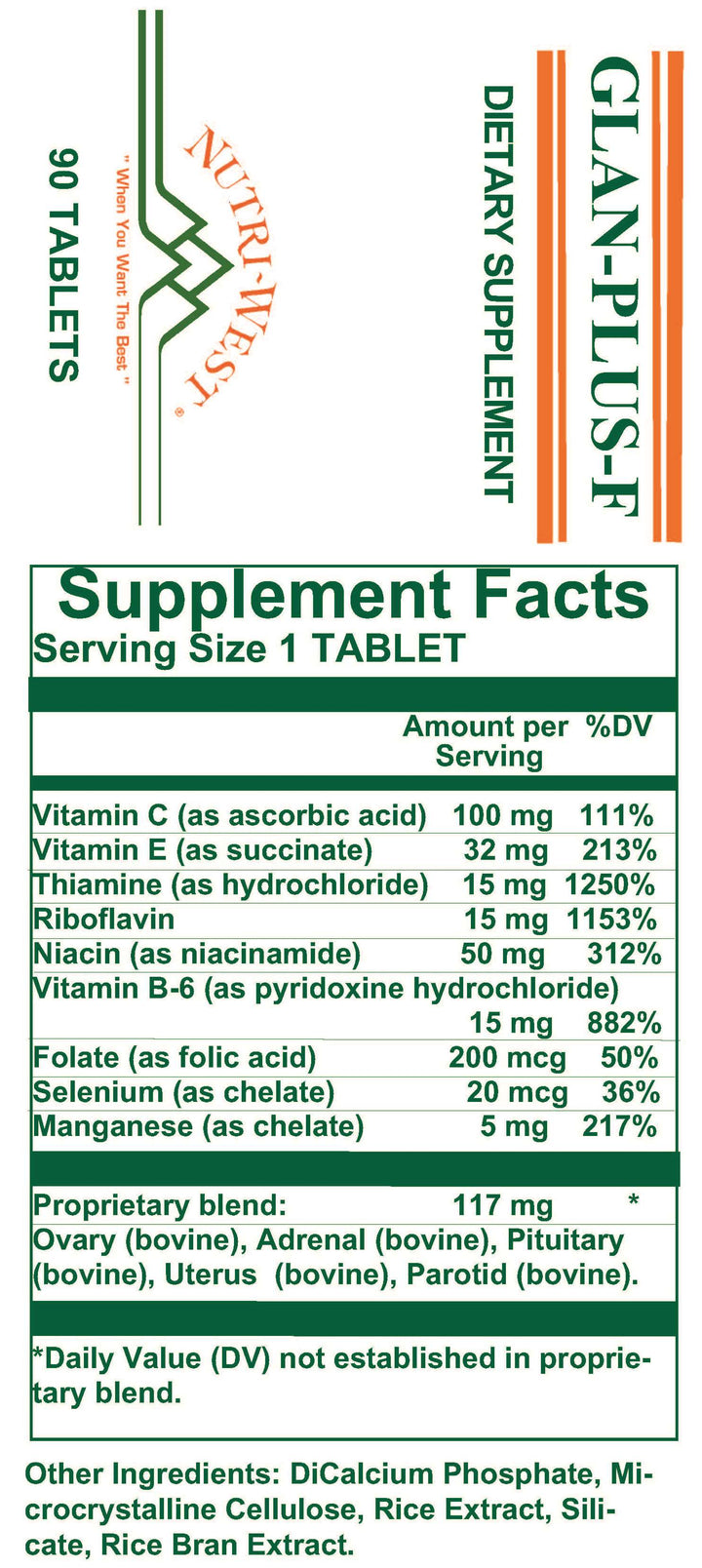 Nutri-West - Glan-Plus-F - 90 Tablets - Supplement Facts panel
