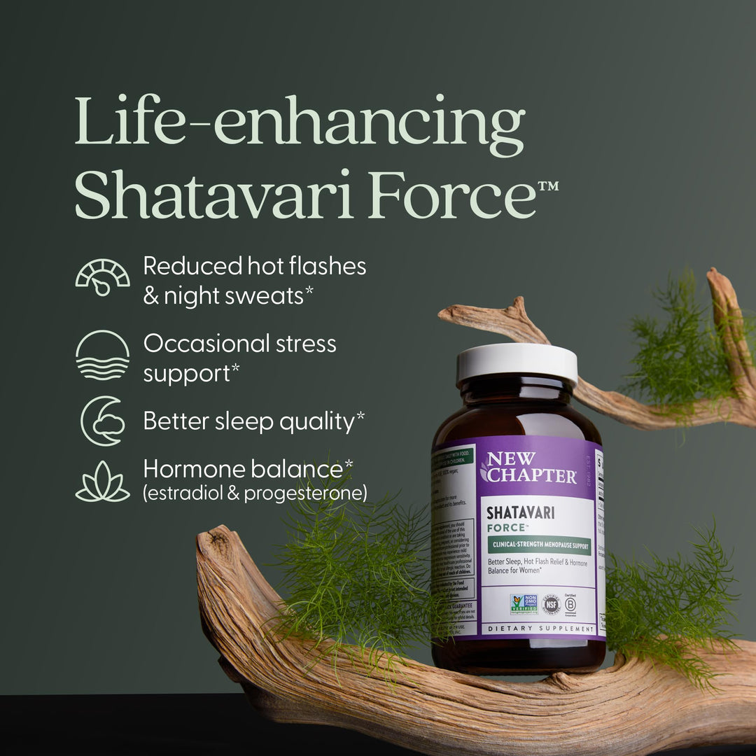 New Chapter Shatavari Supplement for Peri-Menopause &amp; Post-Menopause Support – 4X Concentrated Herb Shatavari Relieves Hot Flashes &amp; Night Sweats, Balances Women’s Hormones - Herbal Sleep Aid*, 30 ct