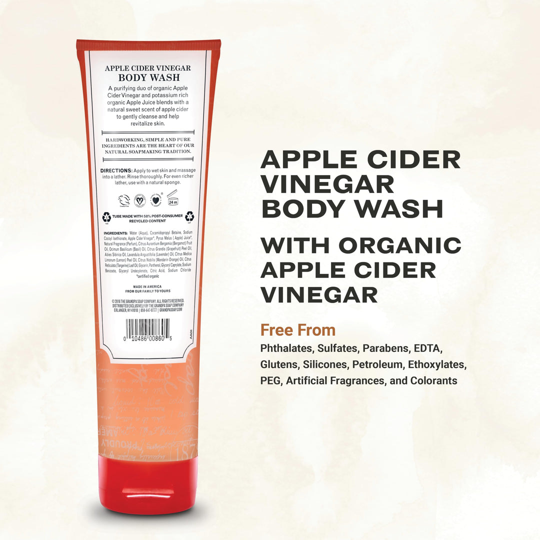 The Grandpa Soap Company Apple Cider Vinegar Body Wash - Purifies and Cleanses to Leave Skin Glowing, With Appl Cider Vinegar and Apple Juice, Helps Revitalize Skin, Vegan, 9.5 Fl Oz