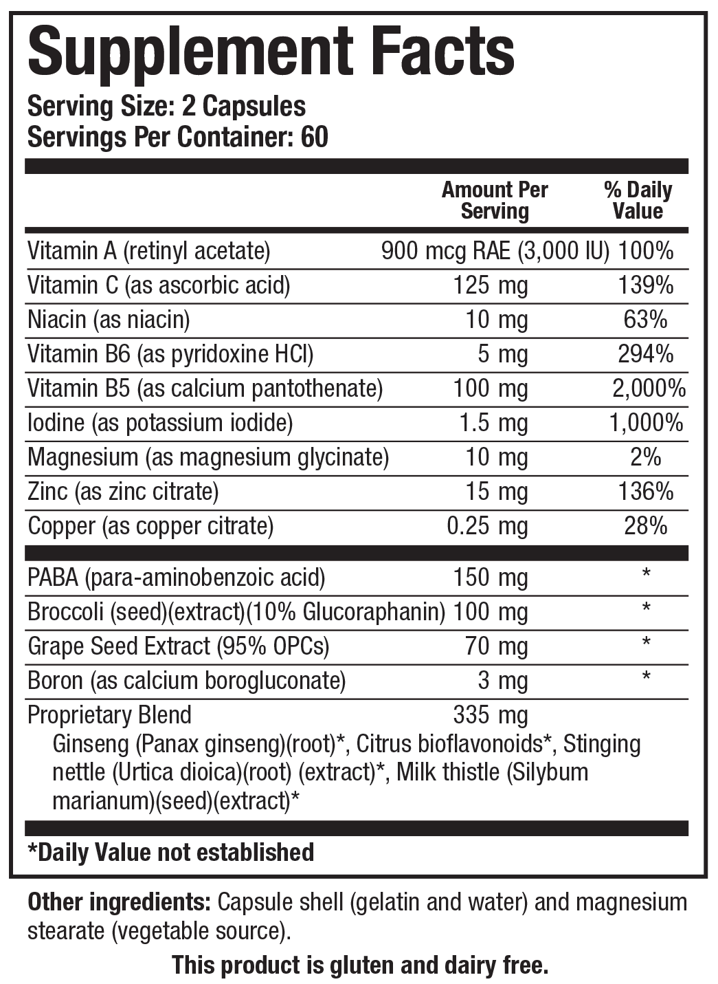 Biotics Research Hormone Balance &amp; Protect 120 Capsules - Supplement Facts panel