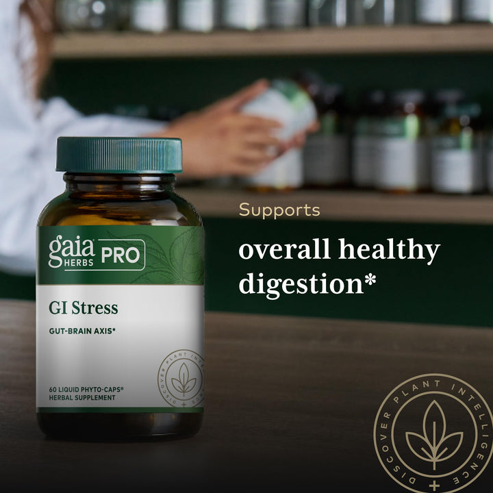 GAIA HERBS PRO GI Stress - Digestion Supplement for Times of Stress - Contains Holy Basil, Lemon Balm, Chamomile &amp; More - 60 Liquid Phyto-Caps