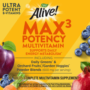 Nature's Way Alive! Max3 Potency Multivitamin, High Potency Antioxidants & B-vitamins to Support Daily Energy Metabolism*, 90 Tablets - The Oasis of Health