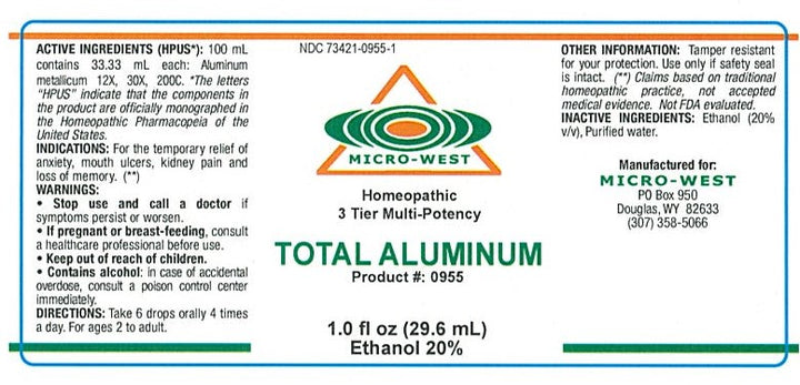 Nutri-West - Total Aluminum (Homeopathic) - 1 oz - Supplement Facts panel
