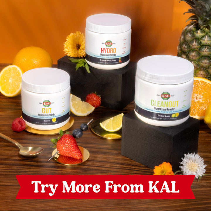 KAL Hydro Magnesium Plus Electrolytes Powder - Tropical Fruit Punch - Sodium, Chloride, Potassium Supplement - Hydration &amp; Cellular Energy Drink Mix - No Sugar - 60-Day Guarantee, 50 Servings, 9.4 OZ