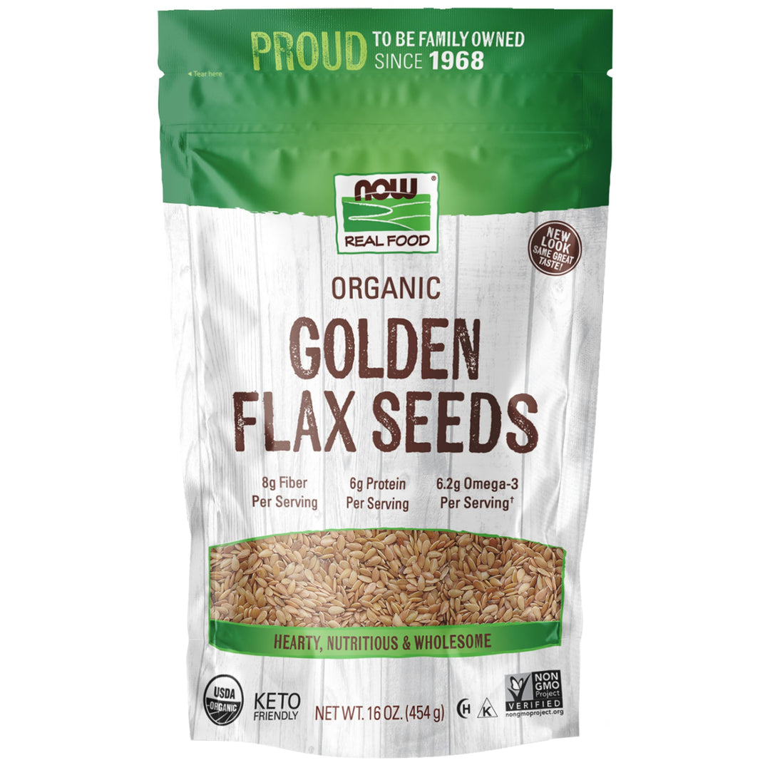 NOW Foods, Organic Golden Flax Seeds, Source of Essential Fatty Acids and Fiber, Certified Non-GMO, 16-Ounce (Packaging May Vary)