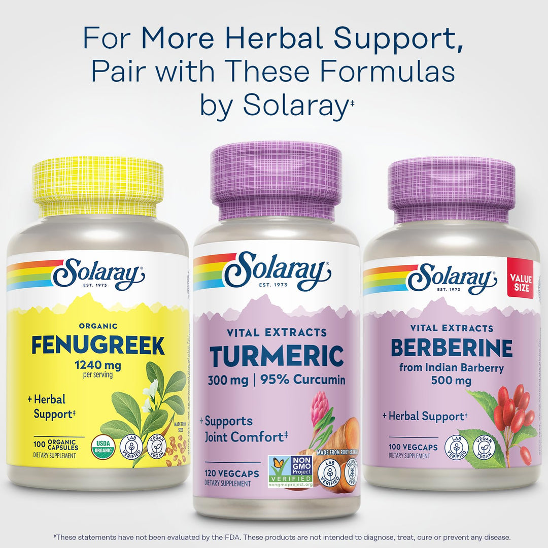 SOLARAY Organic Fenugreek Capsules 1240mg - Traditional Wellness Support Herbs - Made from Organic Fenugreek Seeds - USDA Organic, Vegan, Lab Verified, 60-Day Guarantee - 100 VegCaps, 50 Servings