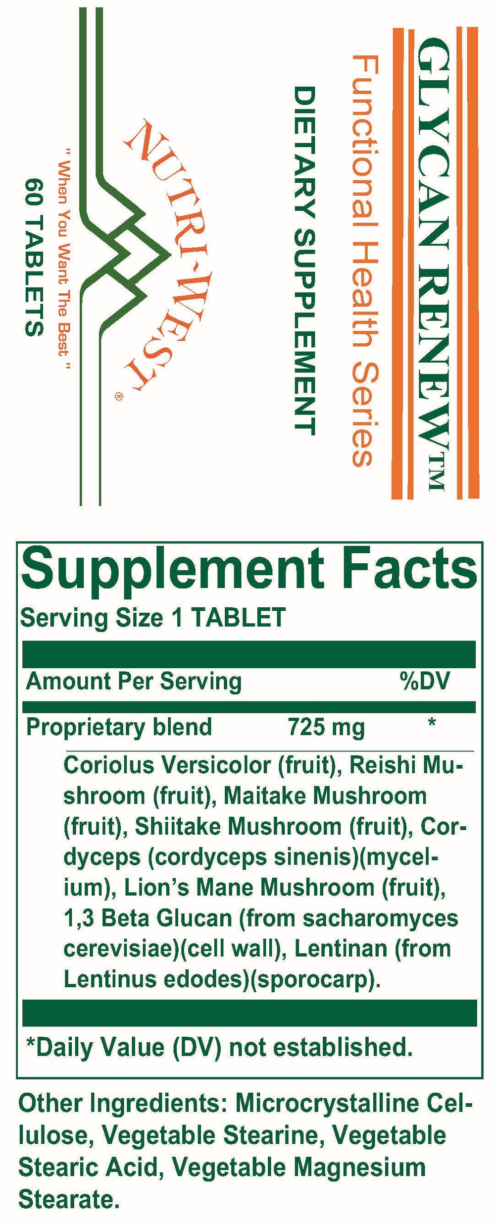 Nutri-West - Glycan Renew - 60 Tablets - Supplement Facts panel