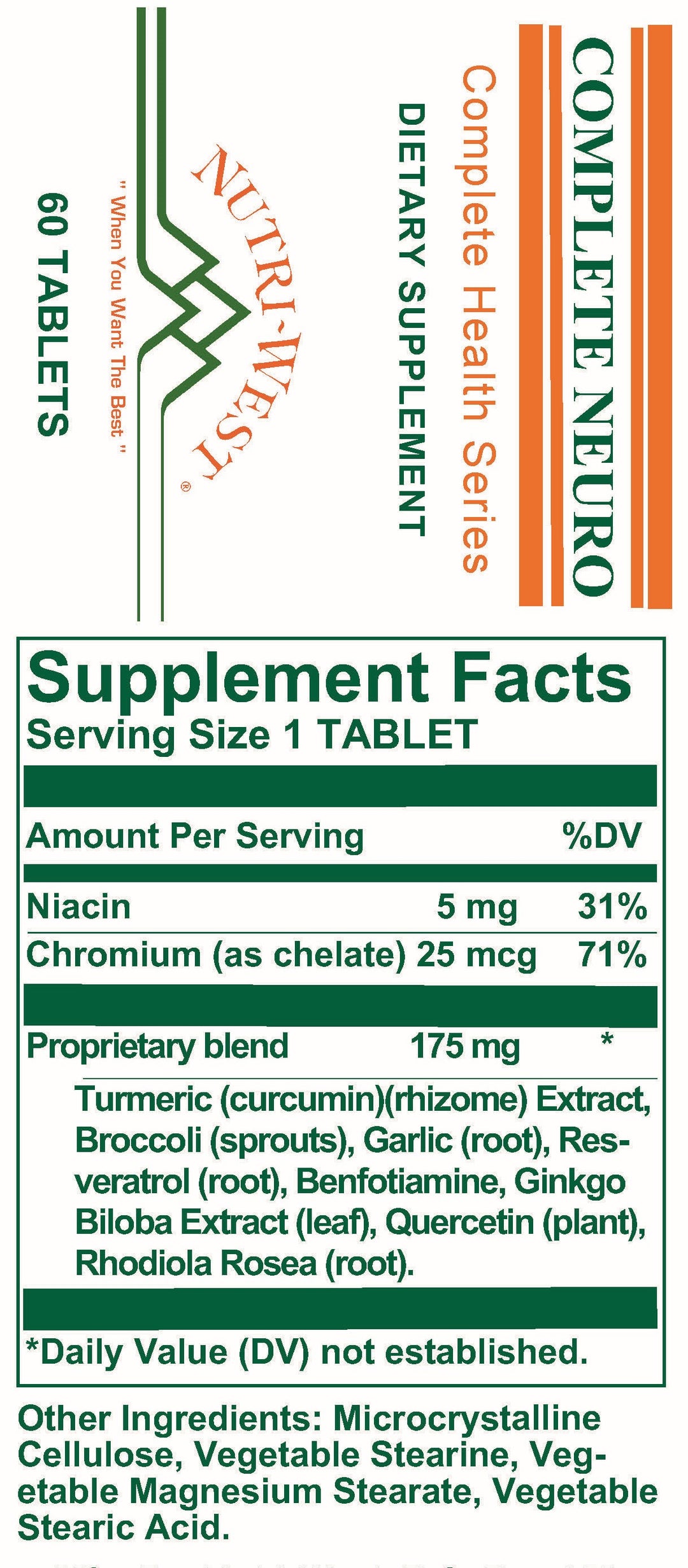 Nutri-West - Complete Neuro - 60 Tablets - Supplement Facts panel