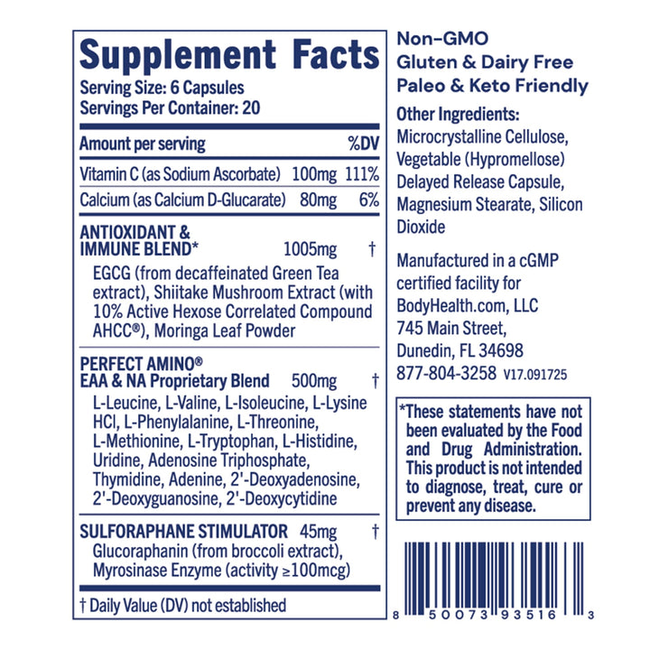 BodyHealth Cellular Guard - 100mg Vitamin C, 80mg Calcium | Sulforaphane Activation &amp; Antioxidant Support | Promotes Cellular Health, Immune Resilience &amp; Detox Pathways - 120 Capsules