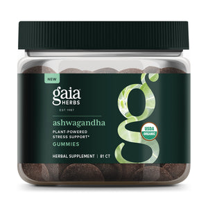 Gaia Herbs Organic Ashwagandha Gummies, Stress Support, Cinnamon, Ginger, Gluten Free, Vegan, 81 Count