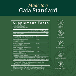 Gaia PRO Brain Daily NF-kB Formula - Brain Supplement for Memory - with Bacopa, Ginkgo, Gotu Kola, Rosemary, Schisandra, Organic Turmeric, Black Pepper - 60 Vegan Liquid Phyto-Capsules (60 Servings) - The Oasis of Health