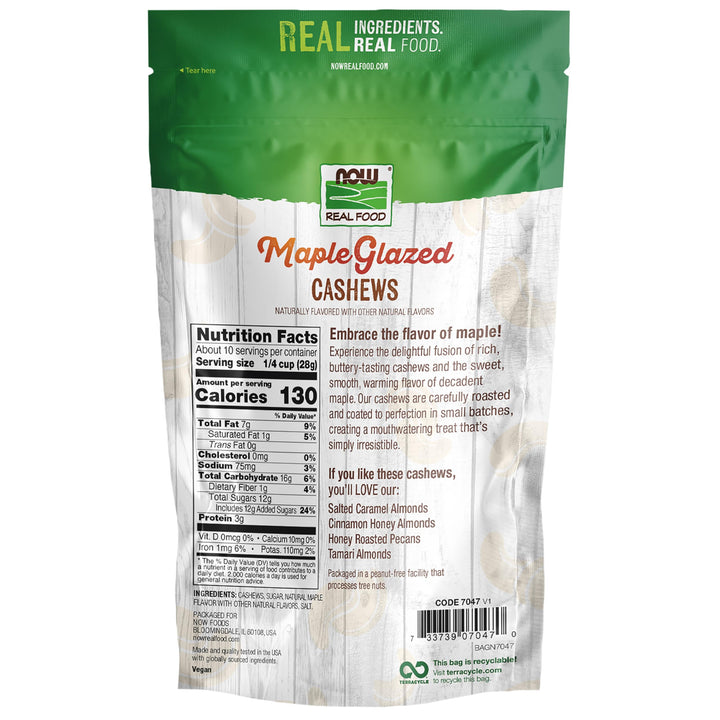 NOW Real Food Maple Glazed Cashews, 10 oz. bag, Crafted in Small Batches, Non-GMO Verified
