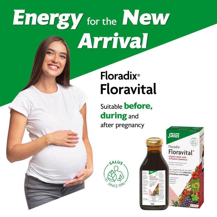 Floradix Floravital Liquid Iron &amp; Vitamin Formula - Liquid Iron Supplement with C &amp; B Vitamins &amp; Herbs for Energy Support - Vegan, Gluten-Free, Yeast-Free &amp; Non-GMO - 23.7 Fl Oz