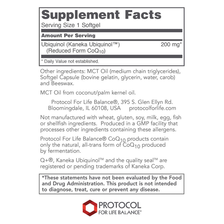 Dim Gray Protocol For Life Balance Ubiquinol 200 Mg 60 Softgels - P3144