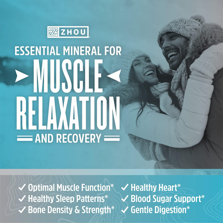 Zhou Magnesium Glycinate - Pure Mag Glycenate Supplement for Men &amp; Women, Natural Sleep Aid, Heart Health Support, Muscle Relaxation &amp; Vitality - 180 Vegan Friendly Capsules