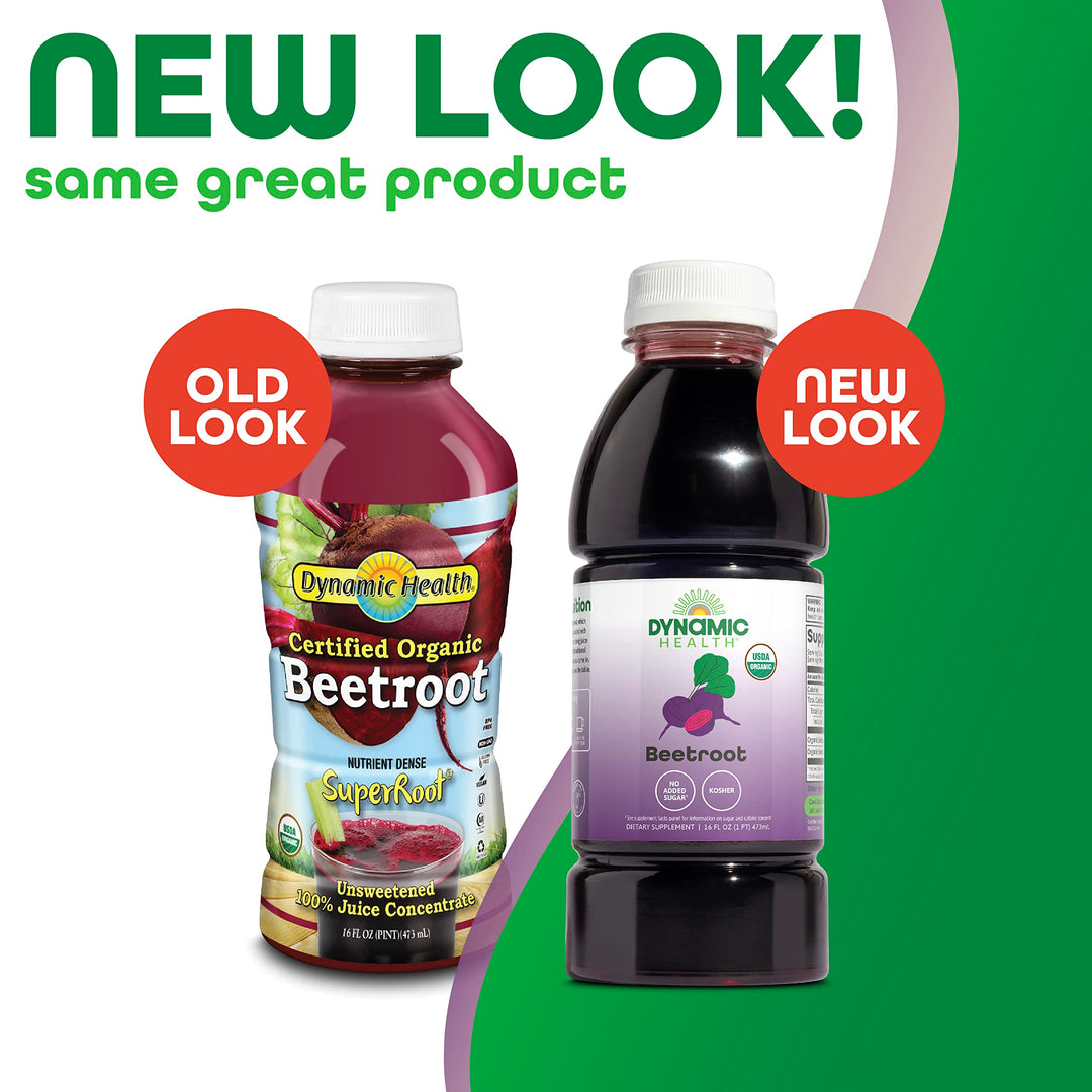Dynamic Health Certified Organic Beetroot Juice Concentrate, No Added Sugar, Artificial Colors, Preservatives, BPA-Free, Gluten-Free, 16 oz
