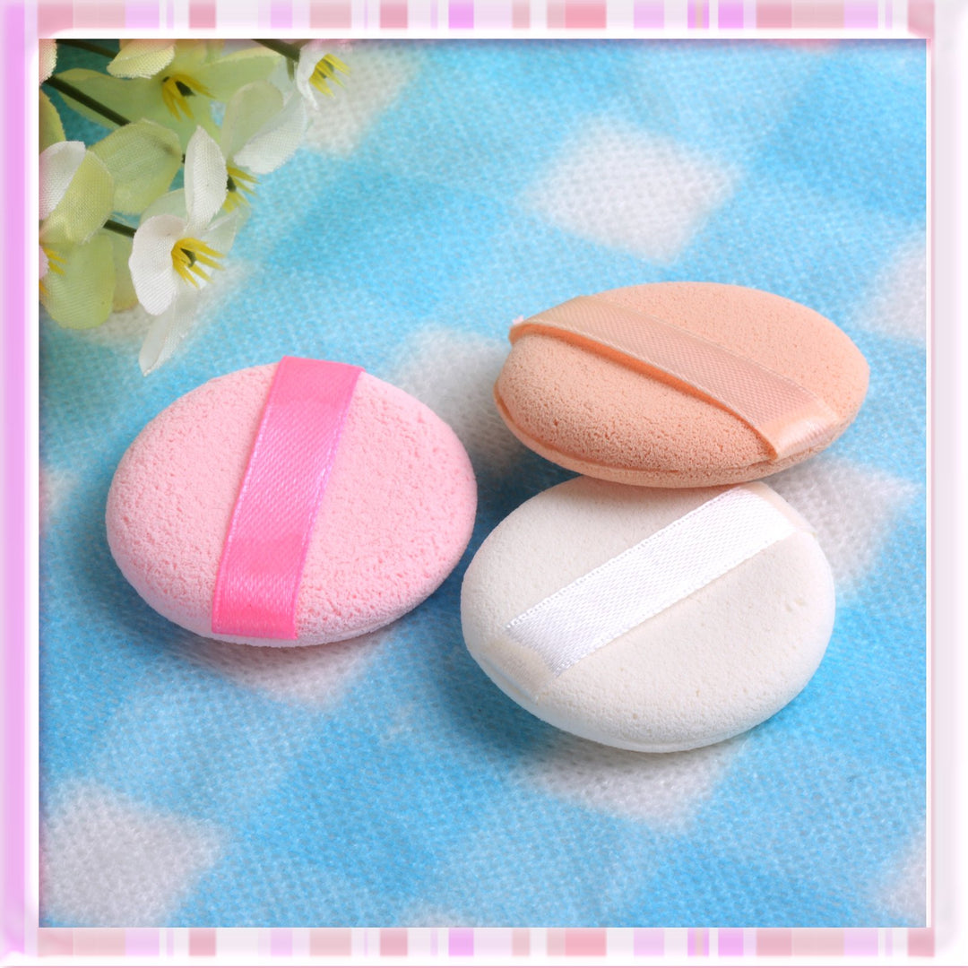 3pcs Round Facial Face Sponge Makeup Cosmetic Loose Powder Puff w/ Satin Ribbon B0240