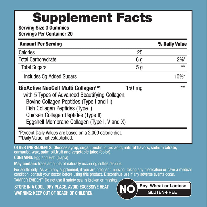 NeoCell Multi Collagen Bio-Peptides Gummies | 60 ct | Tropical Flavor