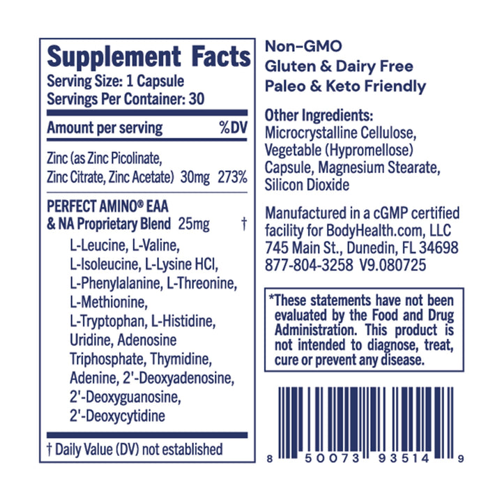 BodyHealth Zinc 30mg - Supplement for Growth &amp; Development, Antioxidant Activity - Natural Immune Defense &amp; Cellular Health - 30 Capsules