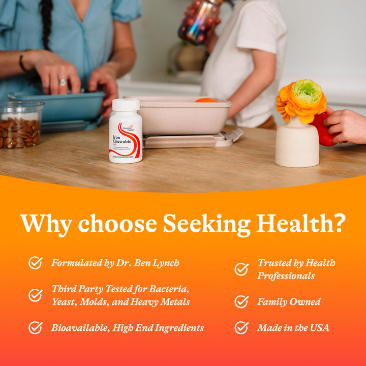 Seeking Health Iron Chewable - Mineral Supplement to Support Healthy Metabolism - Supplement Aids Muscle Function in Men &amp; Women - Energy Support Supplement - 10 mg, 60 Tablets