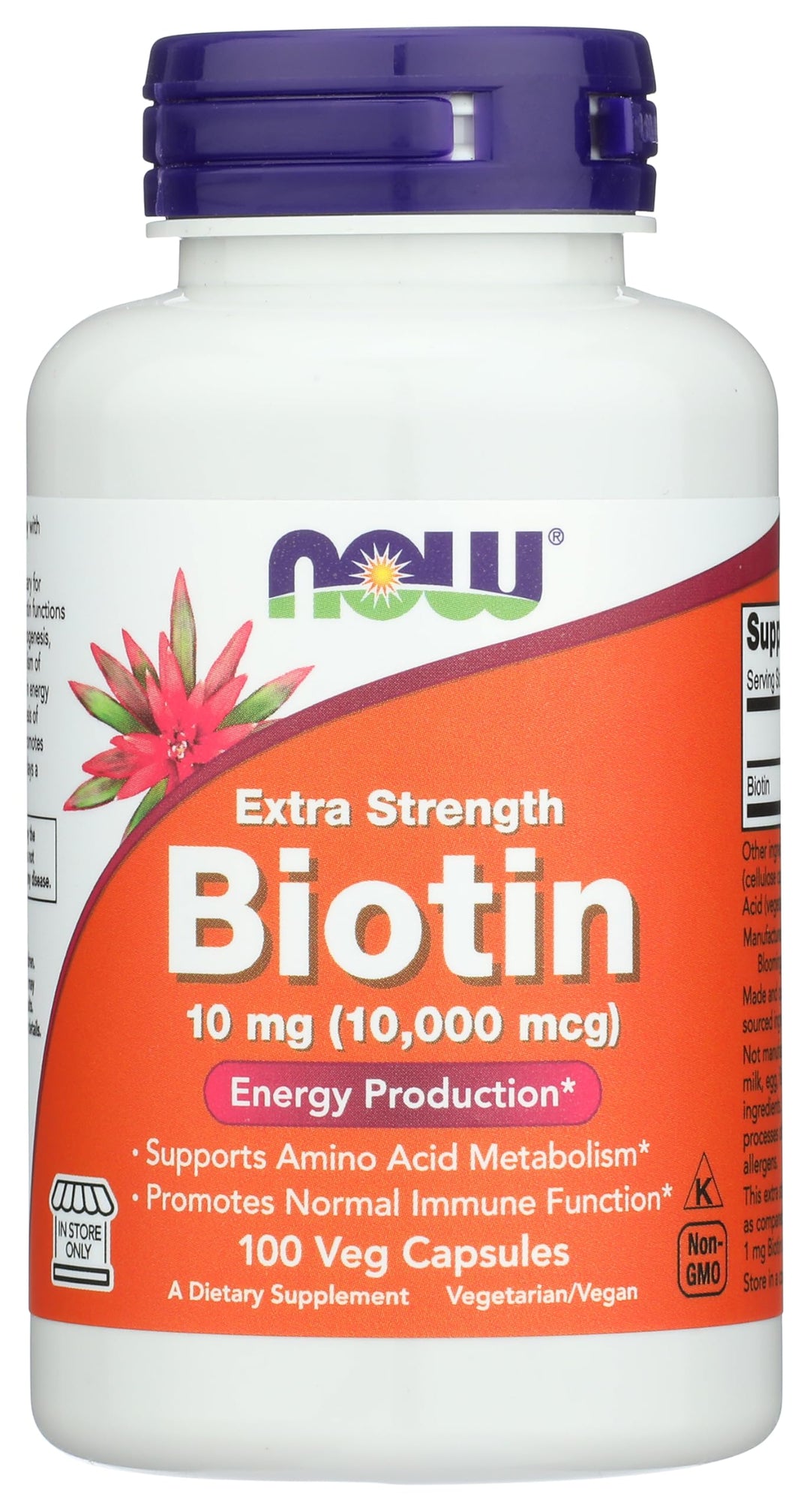 NOW Foods Biotin 10 mg (10,000 mcg), Extra Strength Veg Capsules