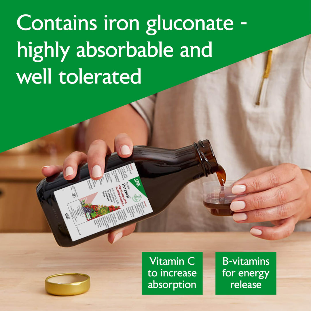 Floradix Floravital Liquid Iron &amp; Vitamin Formula - Liquid Iron Supplement with C &amp; B Vitamins &amp; Herbs for Energy Support - Vegan, Gluten-Free, Yeast-Free &amp; Non-GMO - 23.7 Fl Oz