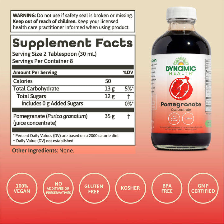Dynamic Health Pomegranate Juice Concentrate | No Additives or Preservatives | Antioxidant | 8oz