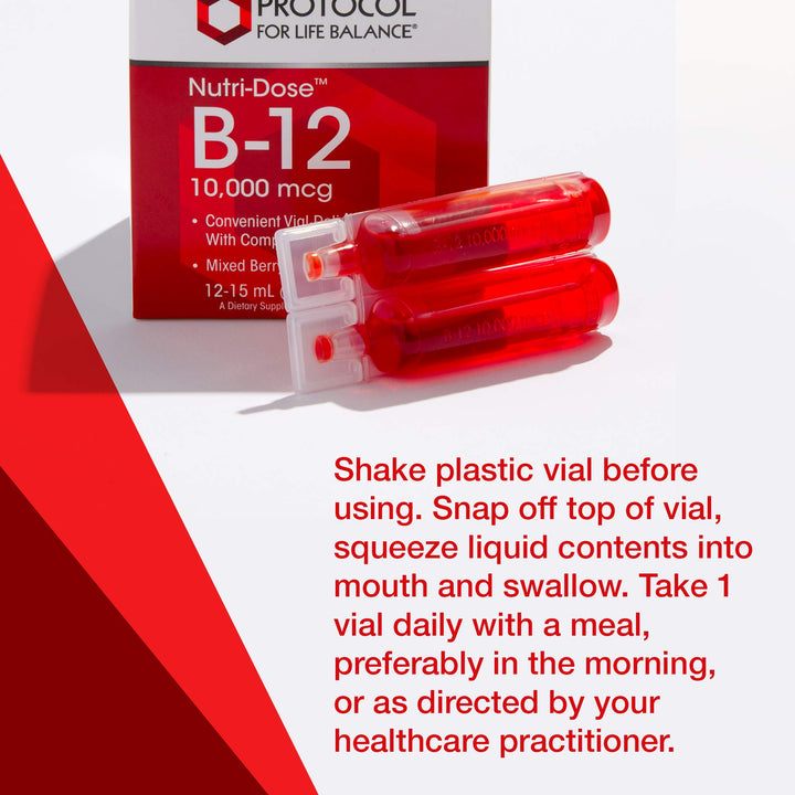 PROTOCOL FOR LIFE BALANCE Nutri-Dose B-12 10,000mcg - Liquid Vitamin B-12 - for Energy, Nerve Health &amp; Metabolism Support* - with Folate &amp; Biotin - Convenient Vials - High Potency B-12-12