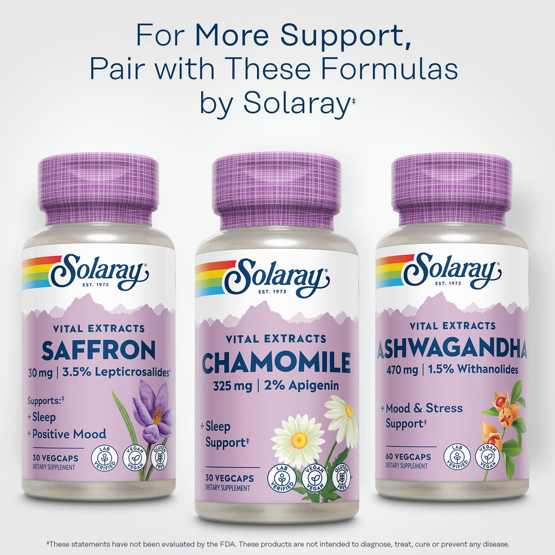 SOLARAY Chamomile Extract 325 mg - Traditional Herbal Support - Standardized to 2% Apigenin, an Antioxidant and Flavonoid - Vegan, Gluten Free, Made Without Soy, 60-Day Guarantee, 30 Serv, 30 VegCaps